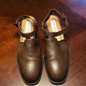 Franco Fortini brown leather mules flats ankle strap size 11 M
